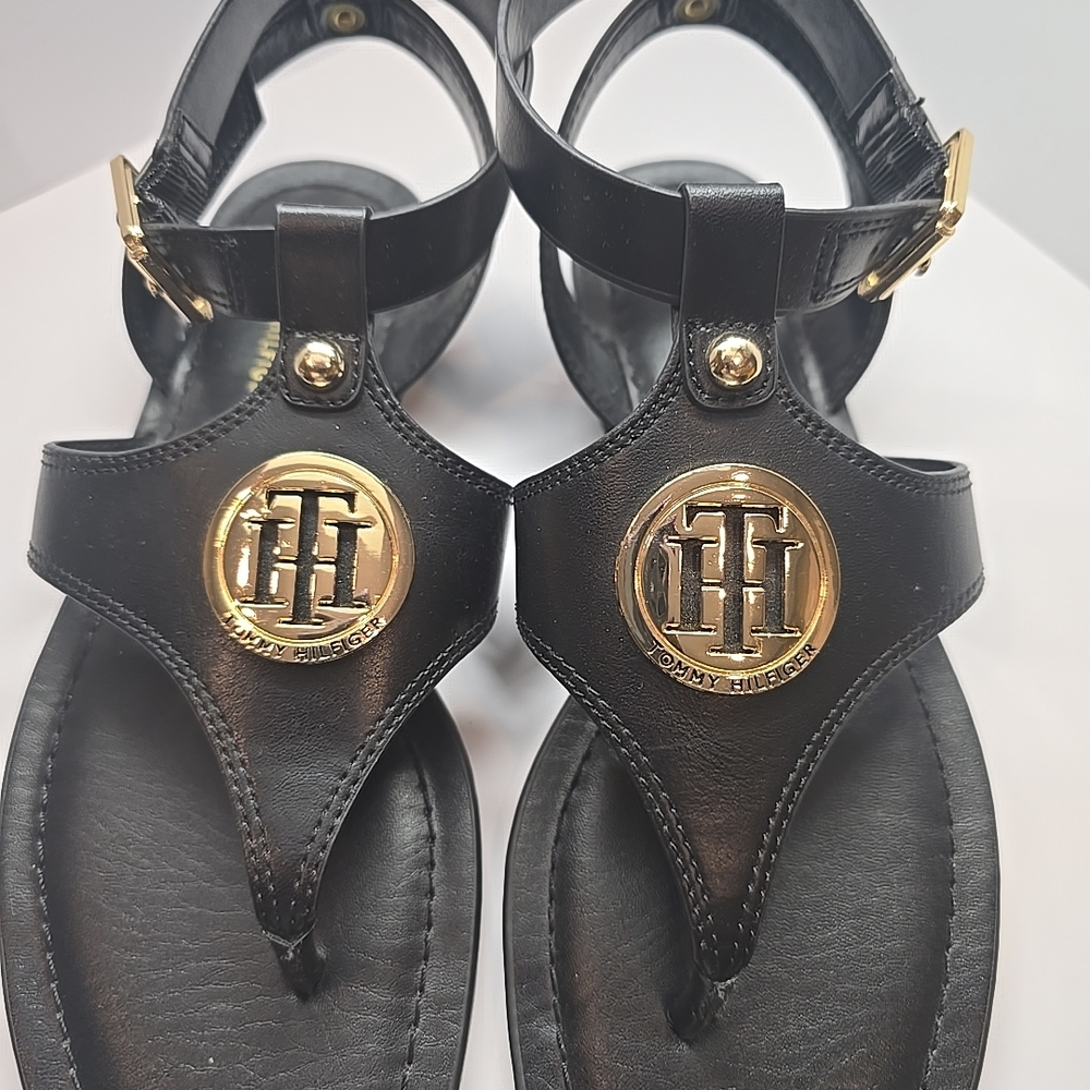 Tommy Hilfiger Black Sandals with Gold Details